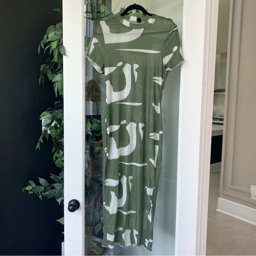 Shein curve green and cream design Bach swim cover up